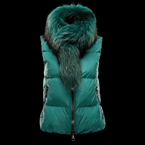 Moncler lussuoso collo di pelliccia e maniche Donna Gilet